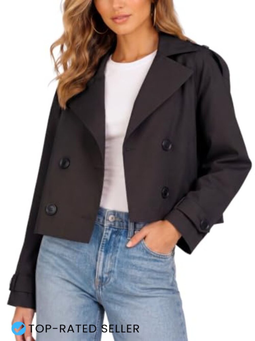 Oversized Cropped Double-Breasted Trench Jacket Lapel Collar